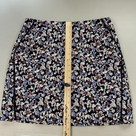 LOFT Skirt Womens 8 Black Dark Ditsy Floral Mini Pom Trim Pockets Retro Boho - Picture 8 of 11